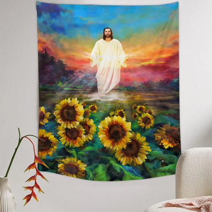 Sunflower Jesus Tapestry - Christian Tapestry - Bible Verse Tapestry