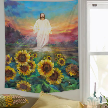 Sunflower Jesus Tapestry - Christian Tapestry - Bible Verse Tapestry
