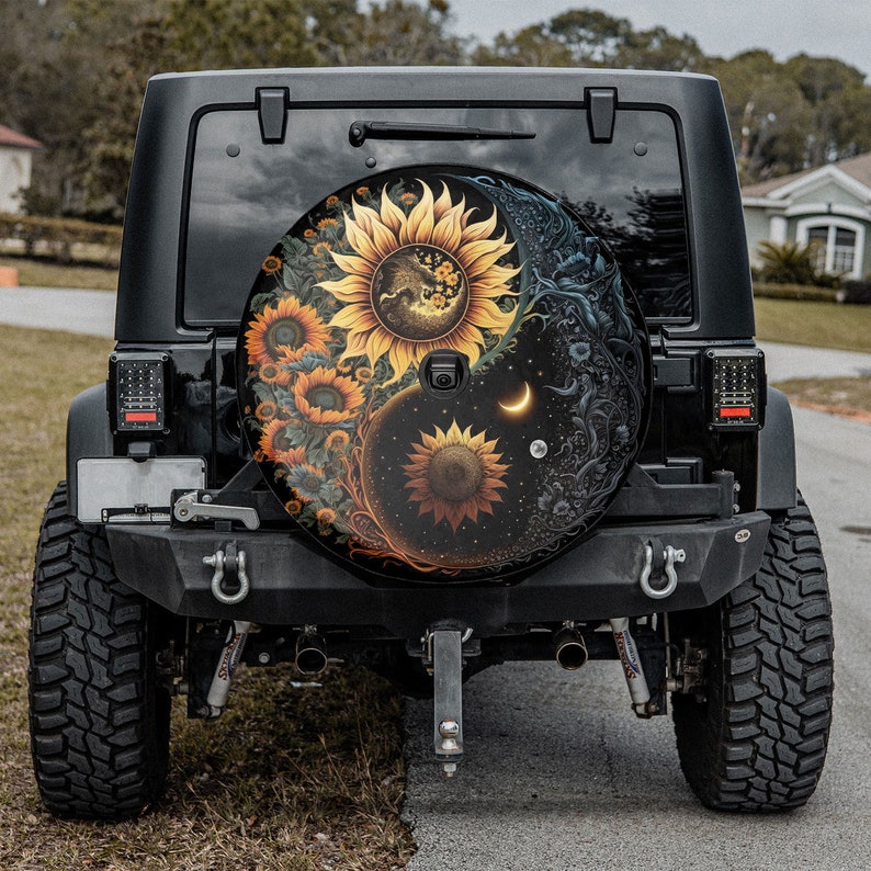 Sunflower Yin Yang Spare Tire Cover - Bible Verse Tire Cover