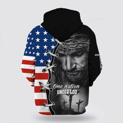 Three Crosses One Nation Under God Jesus Wreath American Flag 3d Hoodies For Women Men - Christian Apparel Hoodies