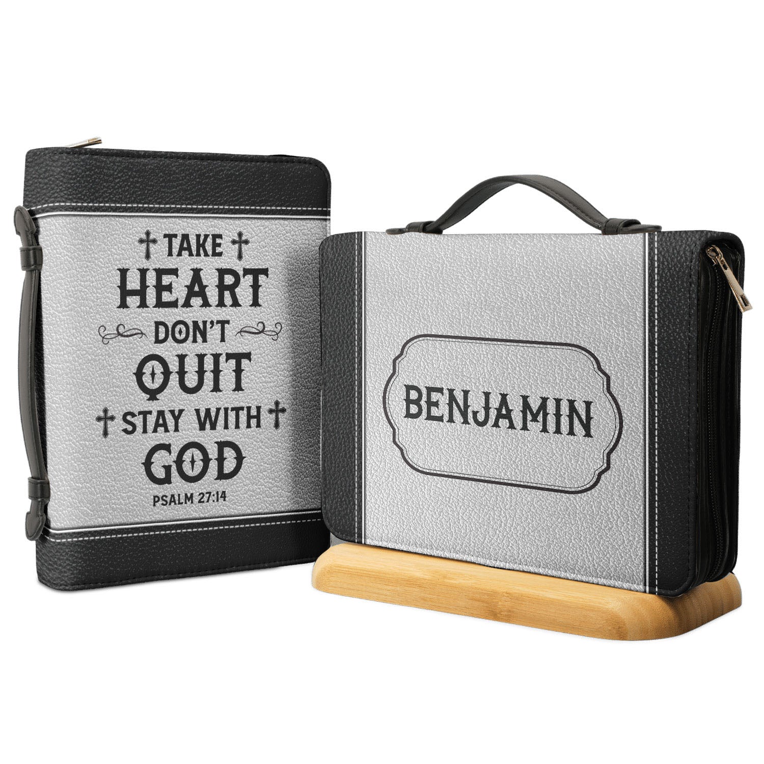 Take Heart Dont Quit Stay With God Psalm 27 14 Personalized Bible Cover - Christian Bible Covers For Women