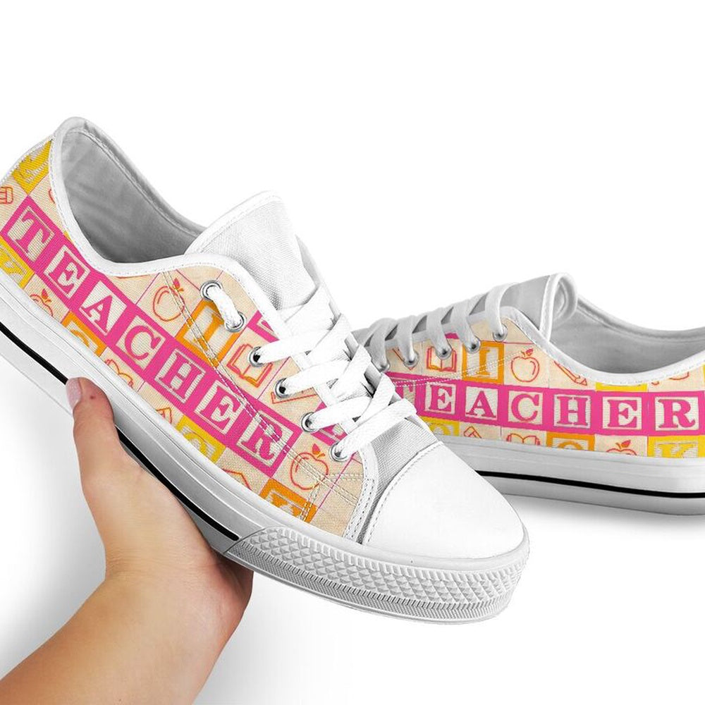 Teacher Alphabet Wooden Pink Shoes Shoes, Teacher Shoes, Low Top Sneakers