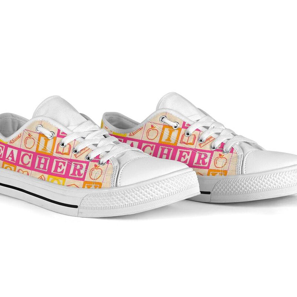 Teacher Alphabet Wooden Pink Shoes Shoes, Teacher Shoes, Low Top Sneakers