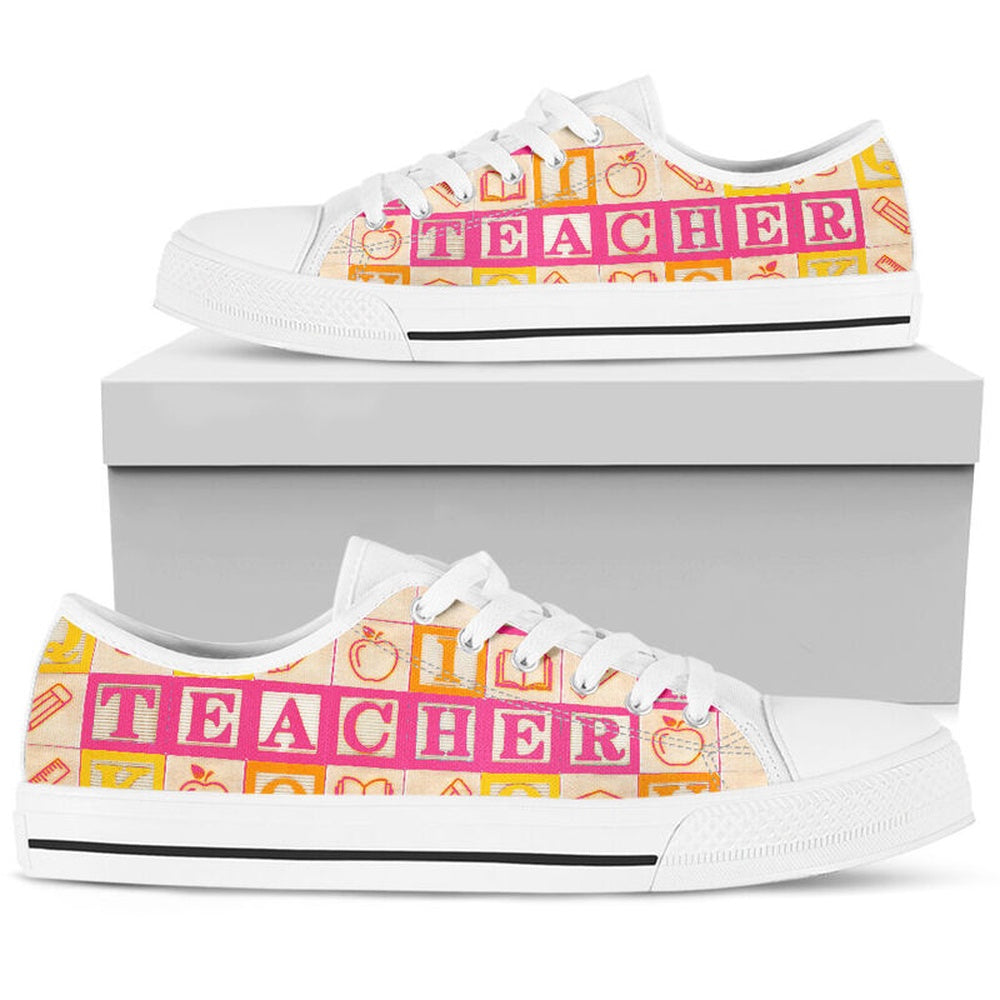 Teacher Alphabet Wooden Pink Shoes Shoes, Teacher Shoes, Low Top Sneakers