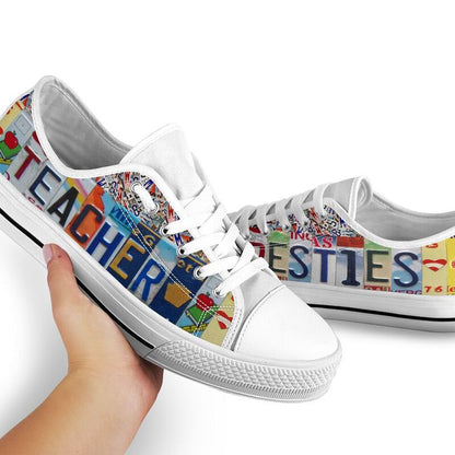 Teacher Besties License Plates Low Top Shoes, Teacher Shoes, Low Top Sneakers