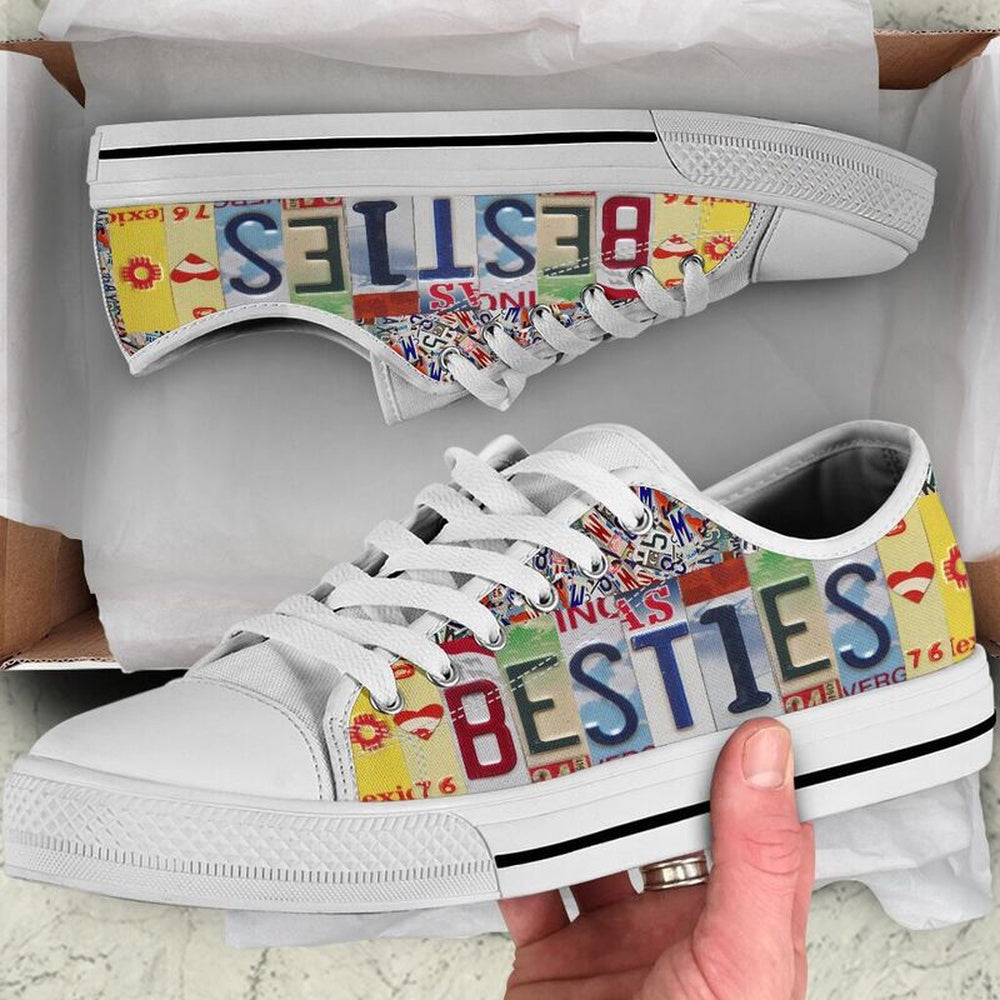 Teacher Besties License Plates Low Top Shoes, Teacher Shoes, Low Top Sneakers