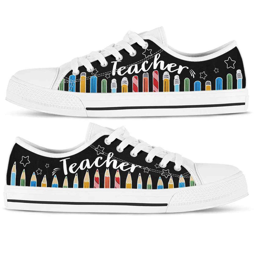 Teacher Colorful Pencils Low Top Shoes, Teacher Shoes, Low Top Sneakers