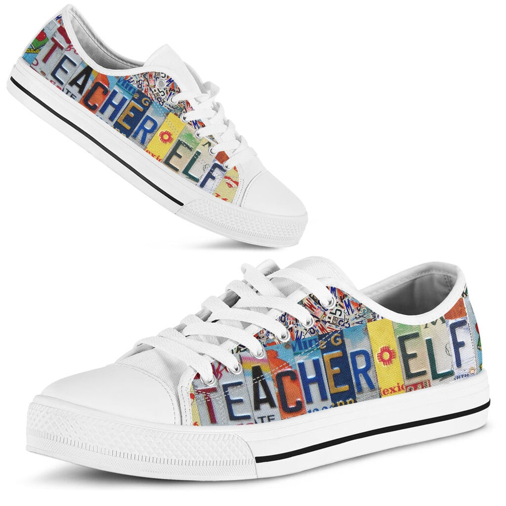 Teacher Elf License Plates Low Top Shoes, Teacher Shoes, Low Top Sneakers