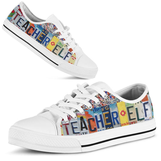 Teacher Elf License Plates Low Top Shoes, Teacher Shoes, Low Top Sneakers