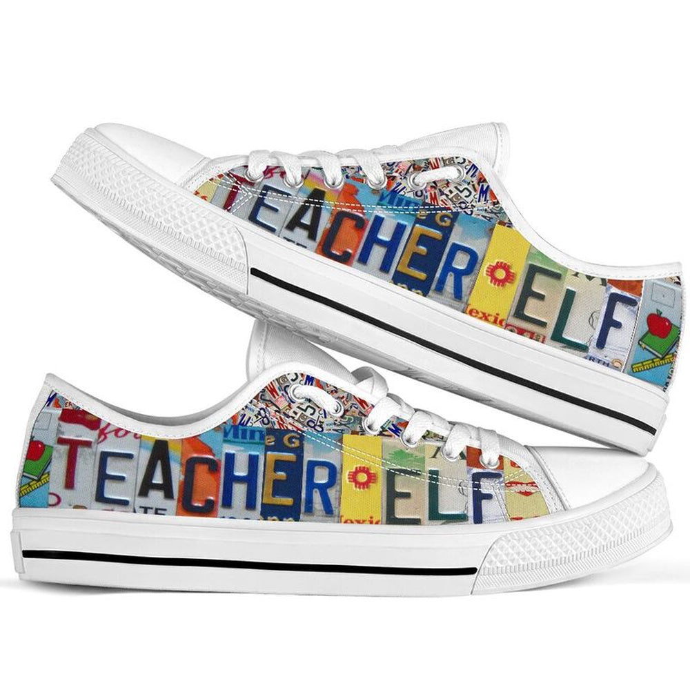 Teacher Elf License Plates Low Top Shoes, Teacher Shoes, Low Top Sneakers