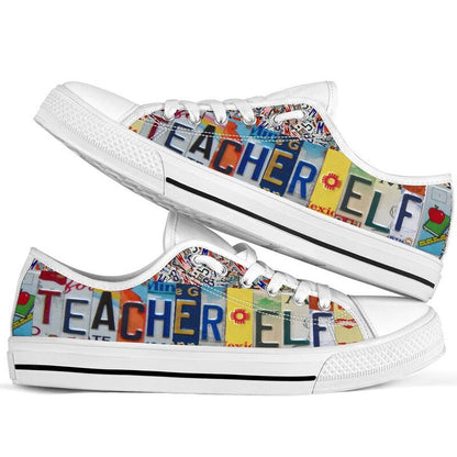 Teacher Elf License Plates Low Top Shoes, Teacher Shoes, Low Top Sneakers