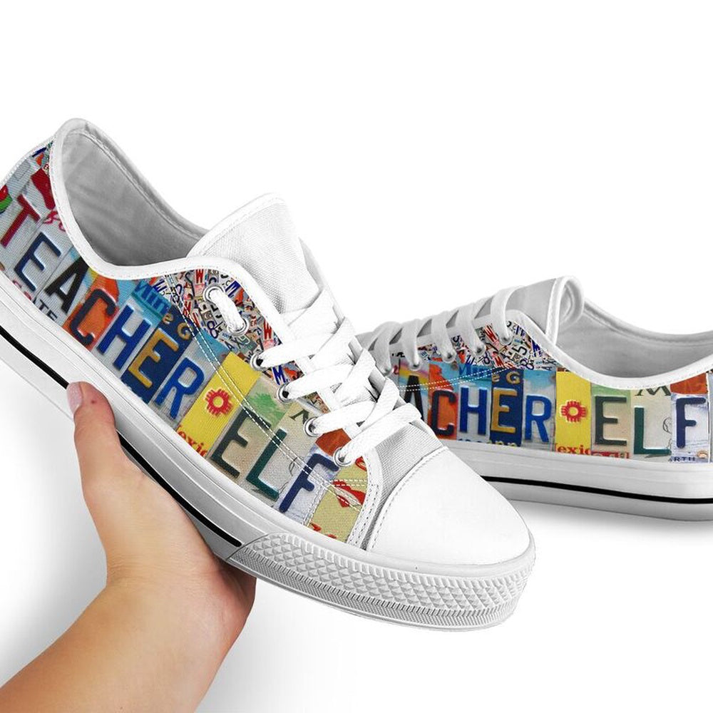 Teacher Elf License Plates Low Top Shoes, Teacher Shoes, Low Top Sneakers