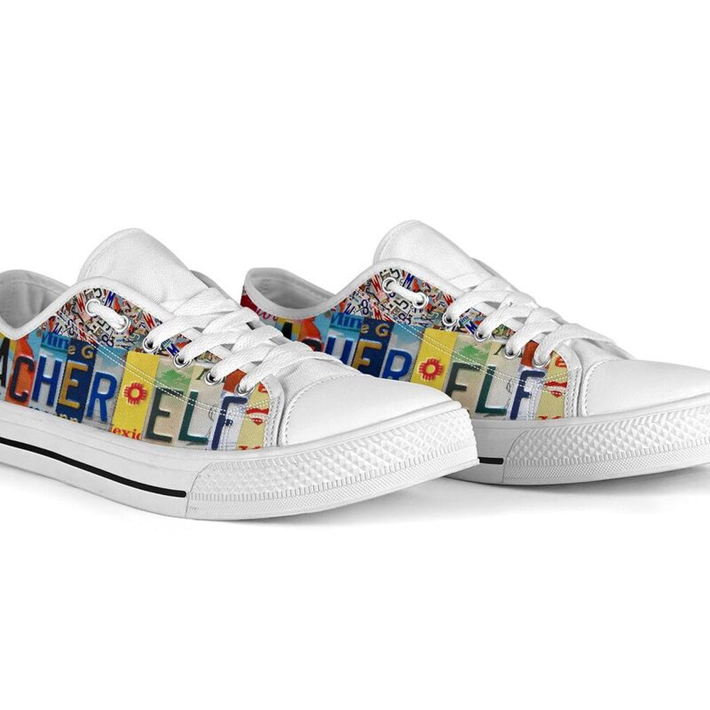 Teacher Elf License Plates Low Top Shoes, Teacher Shoes, Low Top Sneakers