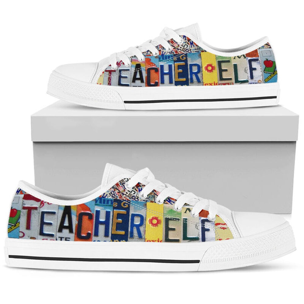 Teacher Elf License Plates Low Top Shoes, Teacher Shoes, Low Top Sneakers