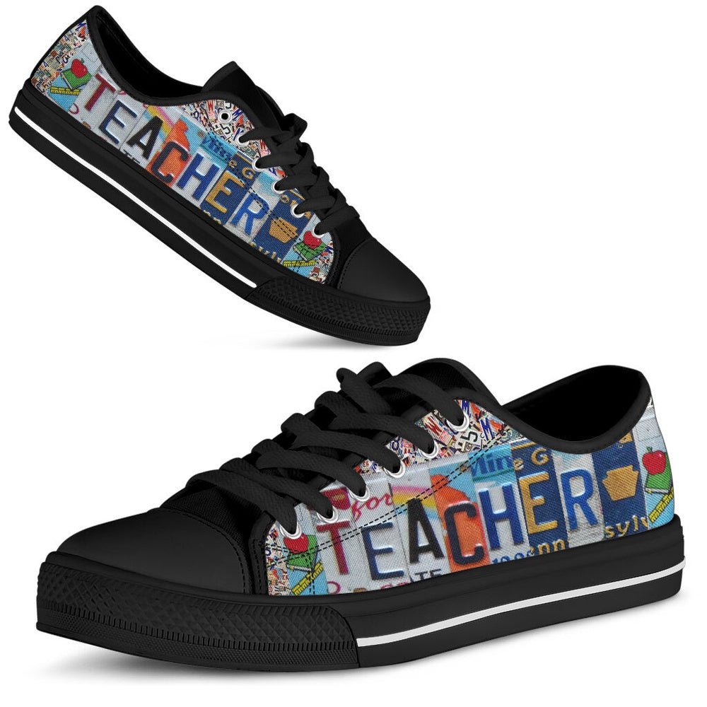 Teacher License Plates Low Top Balck Shoes, Teacher Shoes, Low Top Sneakers