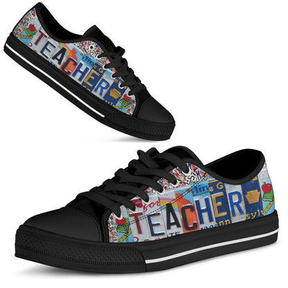Teacher License Plates Low Top Balck Shoes, Teacher Shoes, Low Top Sneakers