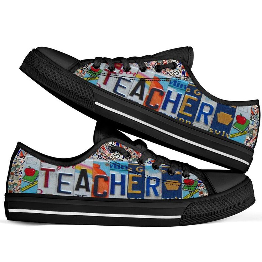 Teacher License Plates Low Top Balck Shoes, Teacher Shoes, Low Top Sneakers