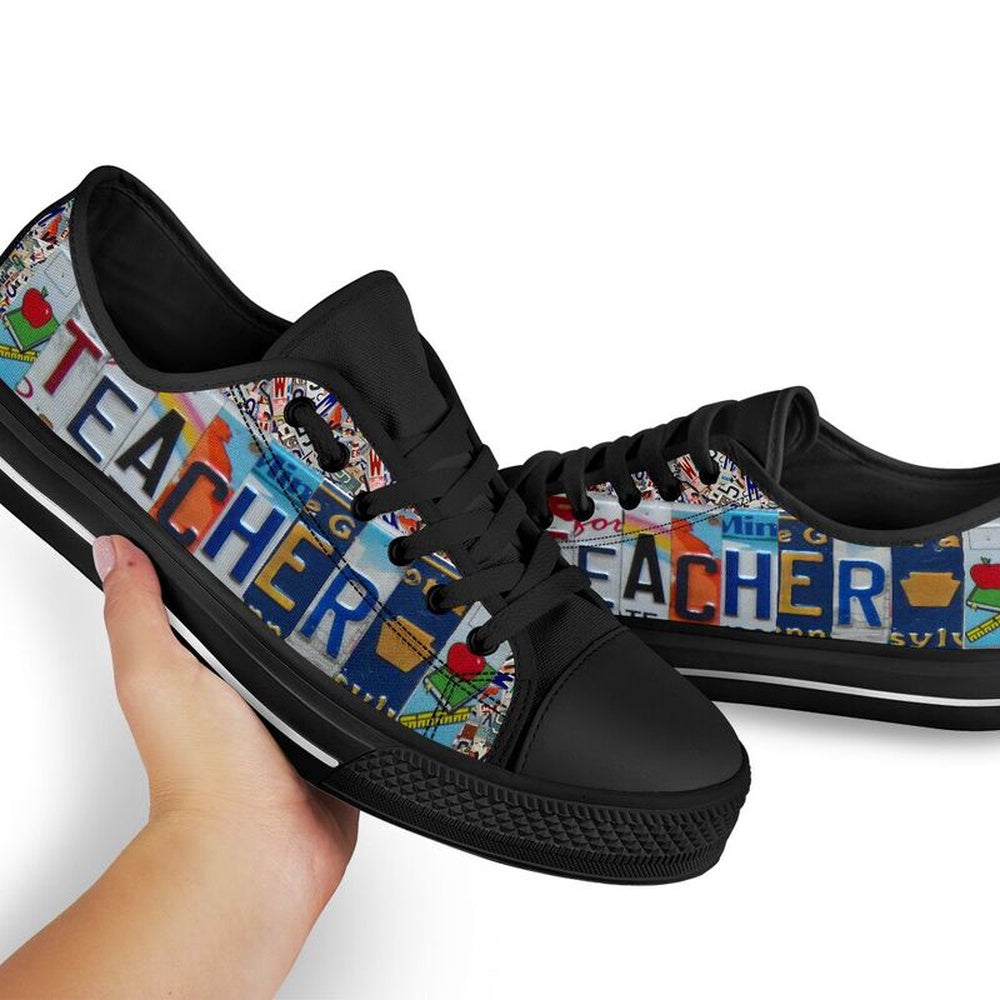 Teacher License Plates Low Top Balck Shoes, Teacher Shoes, Low Top Sneakers