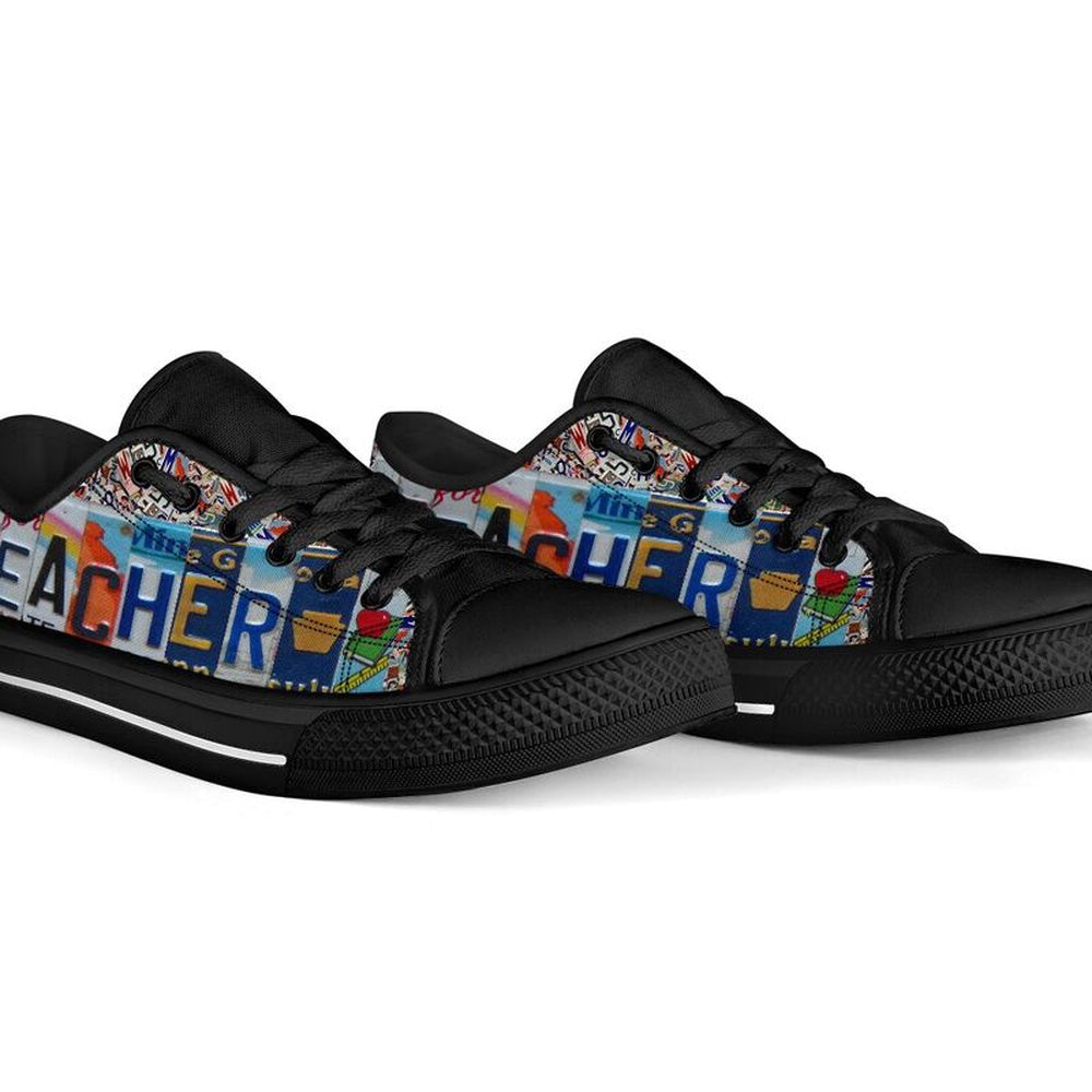 Teacher License Plates Low Top Balck Shoes, Teacher Shoes, Low Top Sneakers