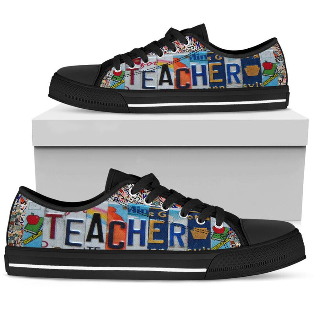 Teacher License Plates Low Top Balck Shoes, Teacher Shoes, Low Top Sneakers