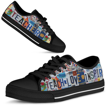 Teacher License Plates Low Top Black Shoes, Teacher Shoes, Low Top Sneakers