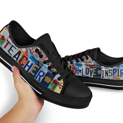 Teacher License Plates Low Top Black Shoes, Teacher Shoes, Low Top Sneakers