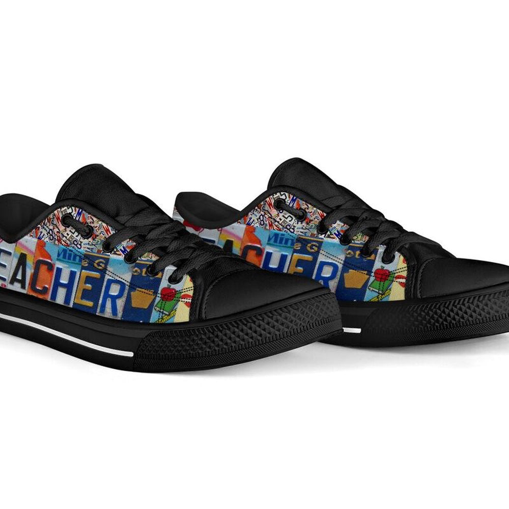 Teacher License Plates Low Top Black Shoes, Teacher Shoes, Low Top Sneakers