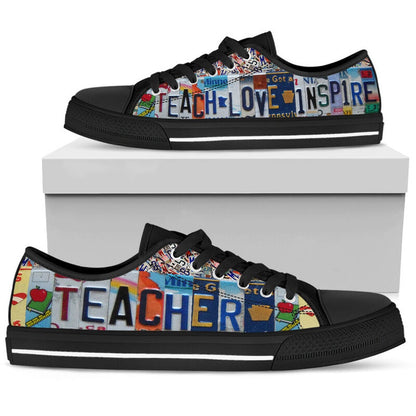 Teacher License Plates Low Top Black Shoes, Teacher Shoes, Low Top Sneakers