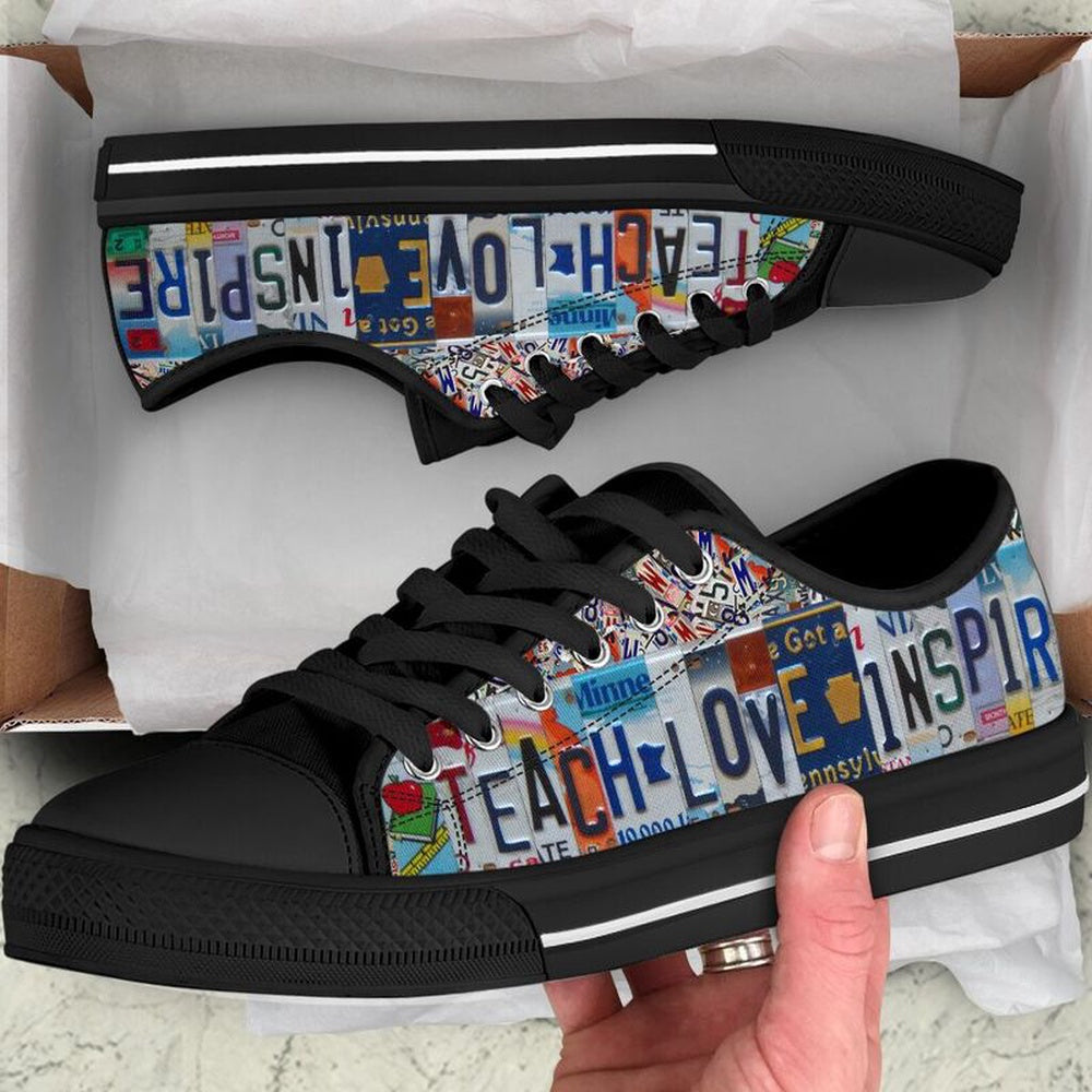 Teacher License Plates Low Top Black Shoes, Teacher Shoes, Low Top Sneakers