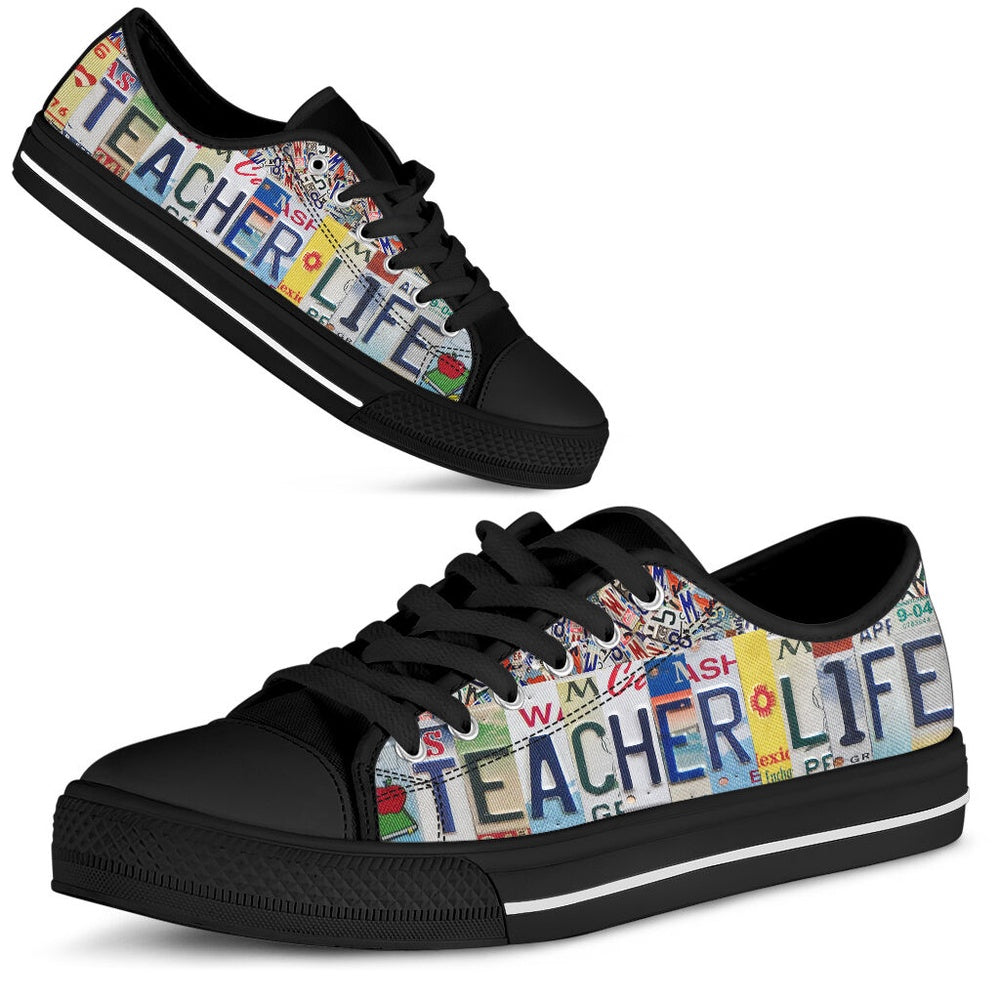 Teacher Life Inspire License Plates Low Top Shoes, Teacher Shoes, Low Top Sneakers