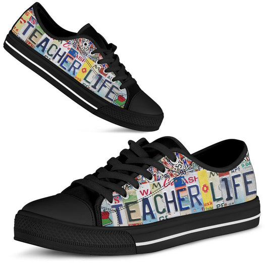 Teacher Life Inspire License Plates Low Top Shoes, Teacher Shoes, Low Top Sneakers