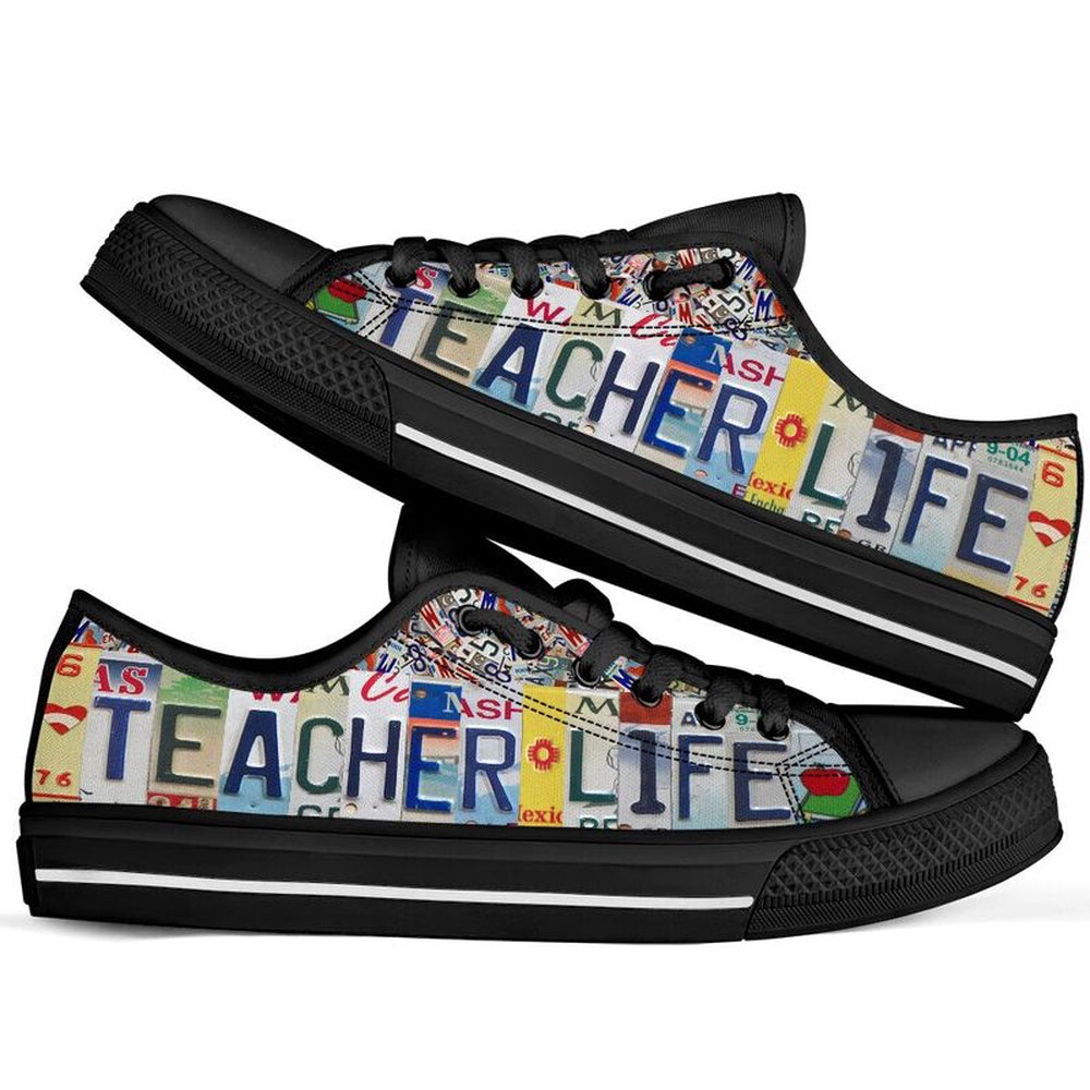 Teacher Life Inspire License Plates Low Top Shoes, Teacher Shoes, Low Top Sneakers