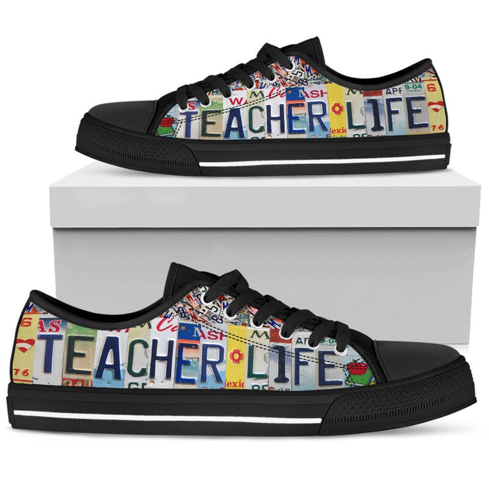 Teacher Life Inspire License Plates Low Top Shoes, Teacher Shoes, Low Top Sneakers