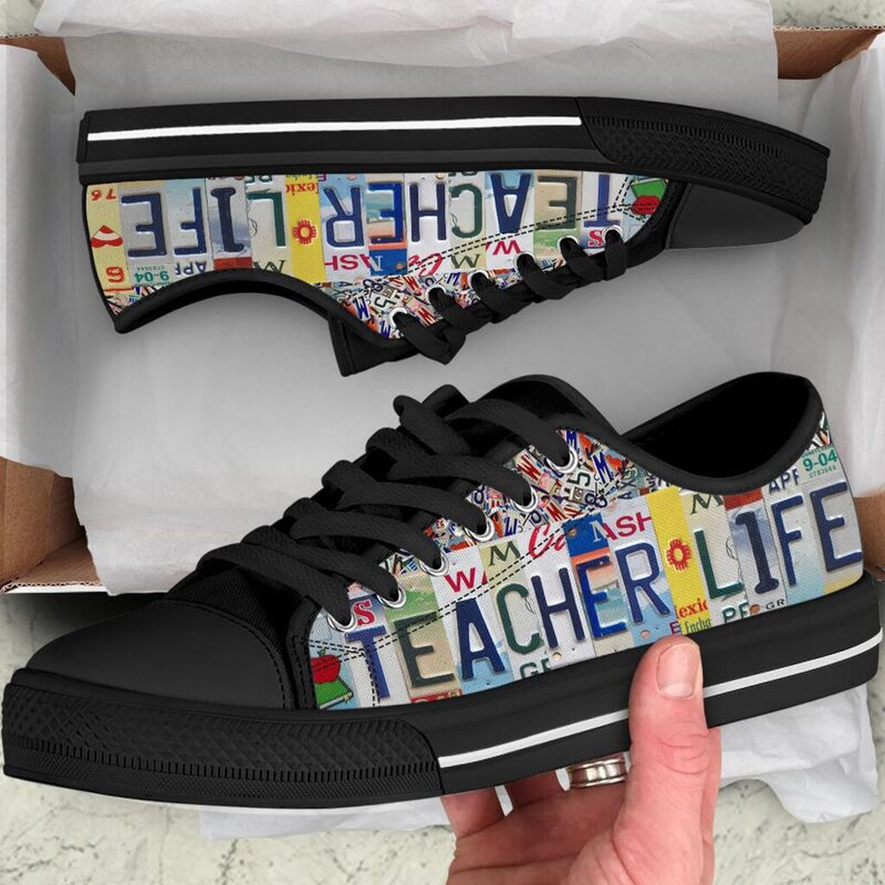 Teacher Life Inspire License Plates Low Top Shoes, Teacher Shoes, Low Top Sneakers