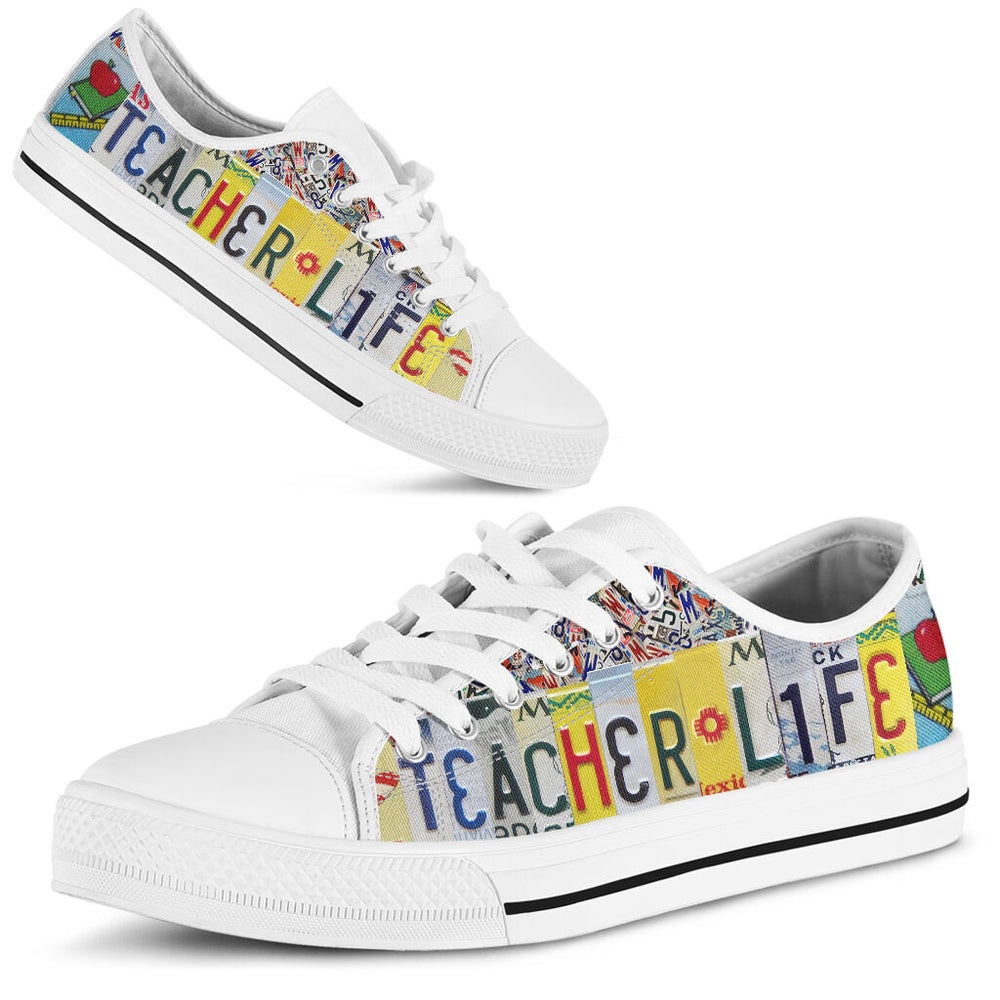Teacher Life License Plates Low Top Shoes, Teacher Shoes, Low Top Sneakers