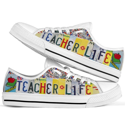 Teacher Life License Plates Low Top Shoes, Teacher Shoes, Low Top Sneakers