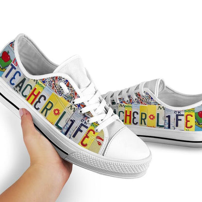 Teacher Life License Plates Low Top Shoes, Teacher Shoes, Low Top Sneakers
