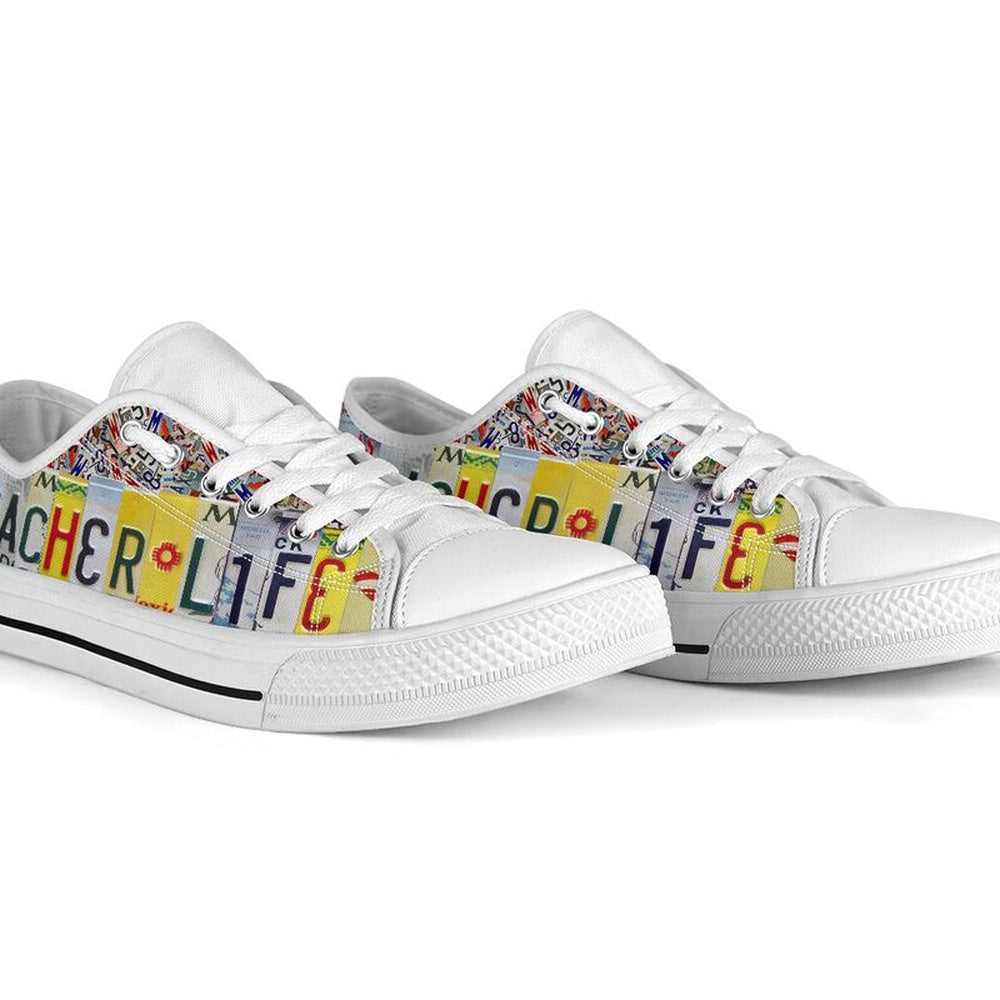 Teacher Life License Plates Low Top Shoes, Teacher Shoes, Low Top Sneakers