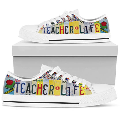 Teacher Life License Plates Low Top Shoes, Teacher Shoes, Low Top Sneakers