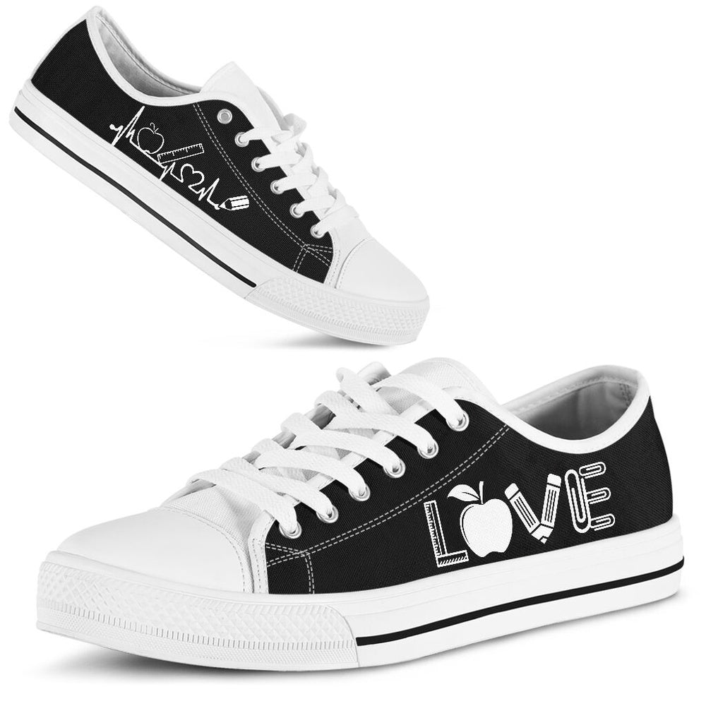 Teacher Love Black Low Top Shoes, Teacher Shoes, Low Top Sneakers