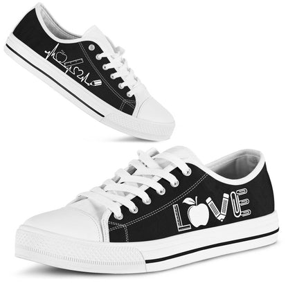 Teacher Love Black Low Top Shoes, Teacher Shoes, Low Top Sneakers