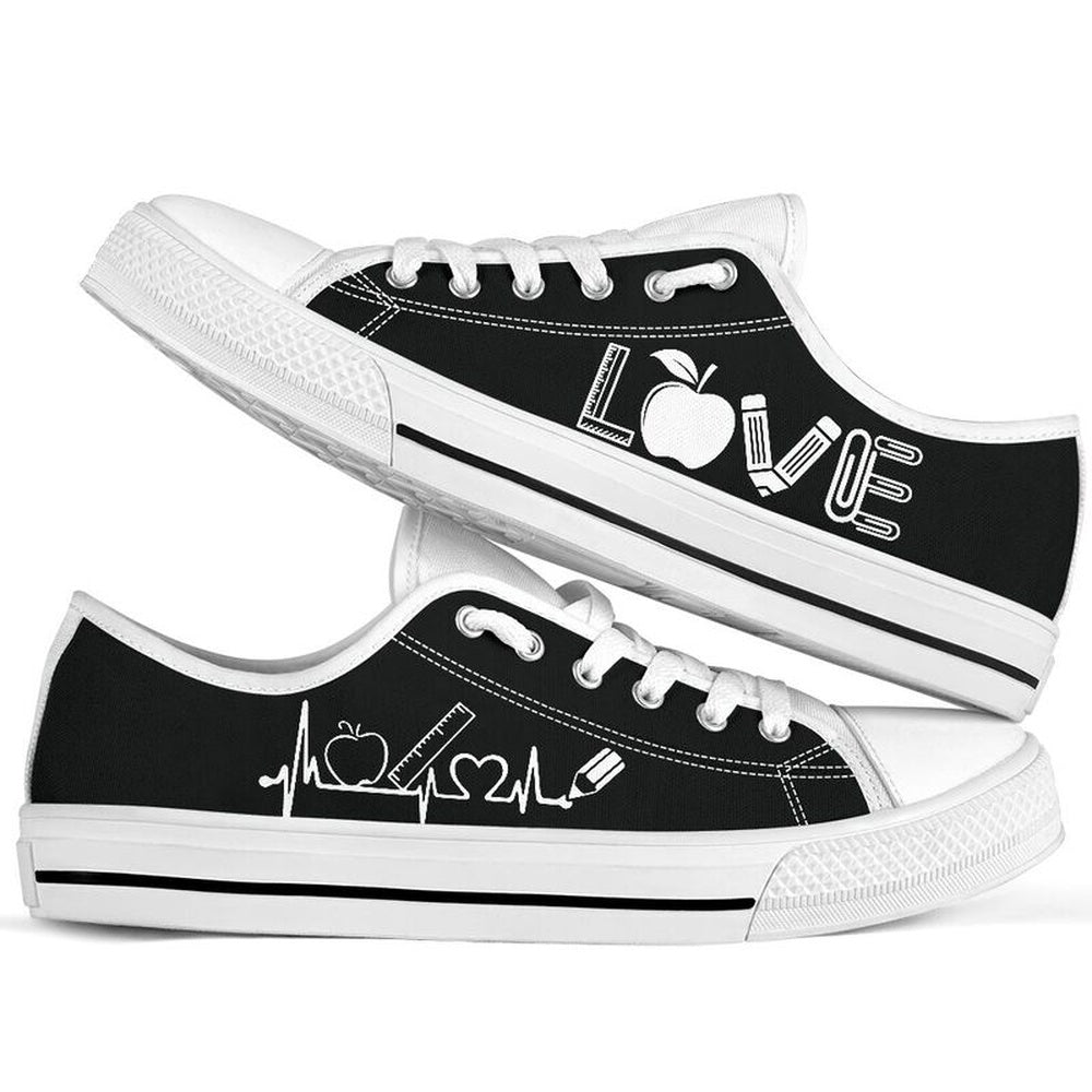 Teacher Love Black Low Top Shoes, Teacher Shoes, Low Top Sneakers