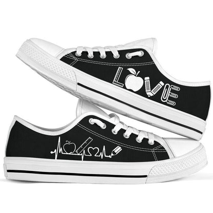 Teacher Love Black Low Top Shoes, Teacher Shoes, Low Top Sneakers