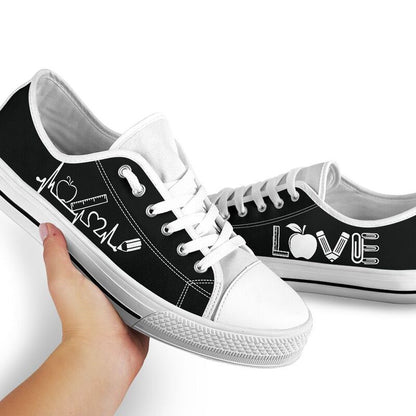 Teacher Love Black Low Top Shoes, Teacher Shoes, Low Top Sneakers