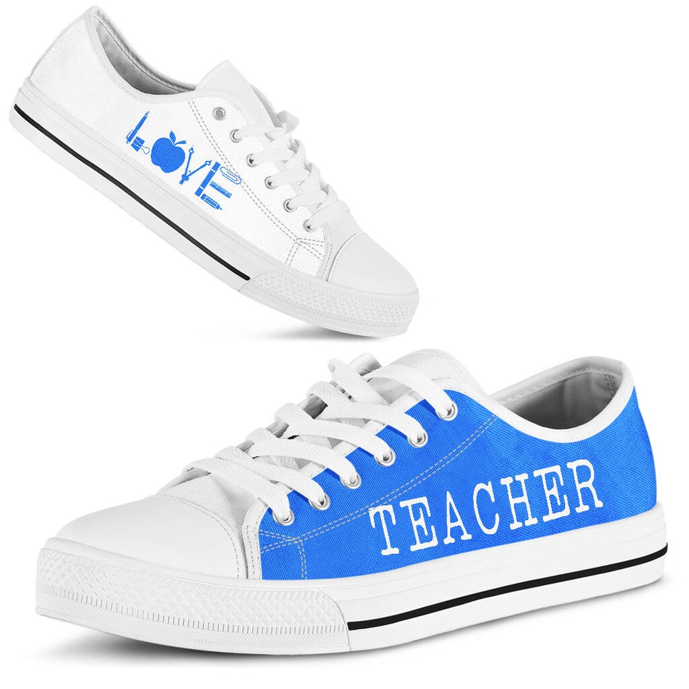 Teacher Love Blue White Shoes, Teacher Shoes, Low Top Sneakers