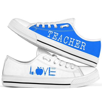 Teacher Love Blue White Shoes, Teacher Shoes, Low Top Sneakers