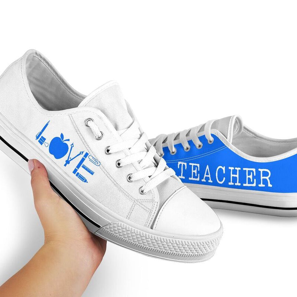 Teacher Love Blue White Shoes, Teacher Shoes, Low Top Sneakers