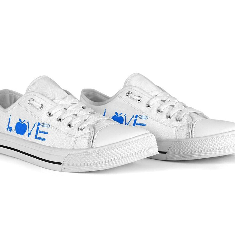 Teacher Love Blue White Shoes, Teacher Shoes, Low Top Sneakers