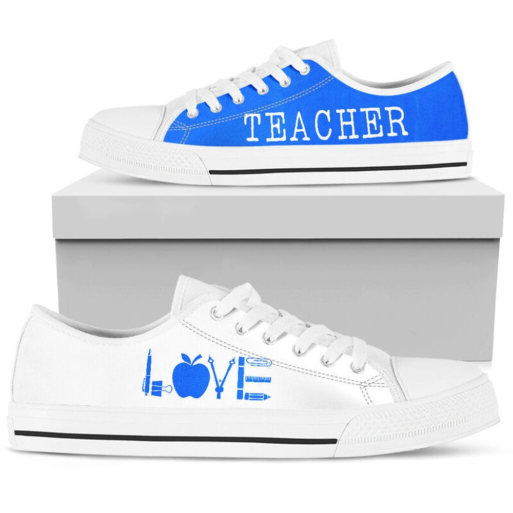 Teacher Love Blue White Shoes, Teacher Shoes, Low Top Sneakers