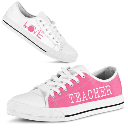Teacher Love Pink White Shoes, Teacher Shoes, Low Top Sneakers